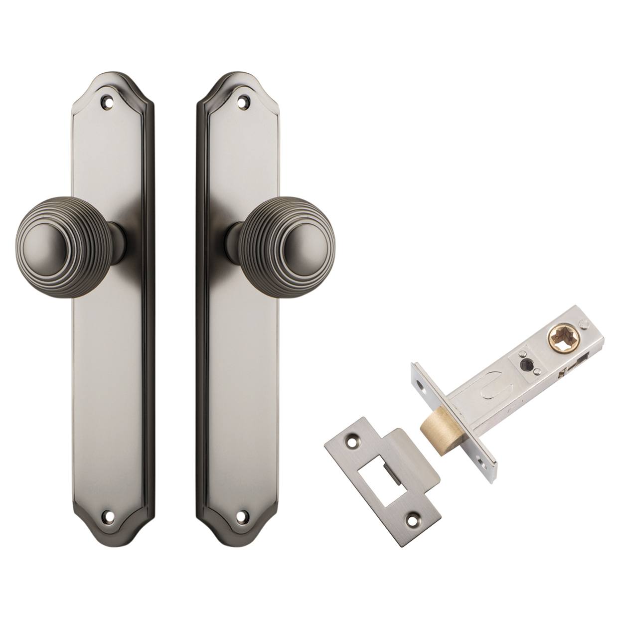 Guildford Knob Shouldered Backplate Passage Kit Satin Nickel