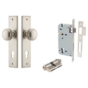 Paddington Knob Chamfered Backplate Entrance Kit w High Security Lock Satin Nickel