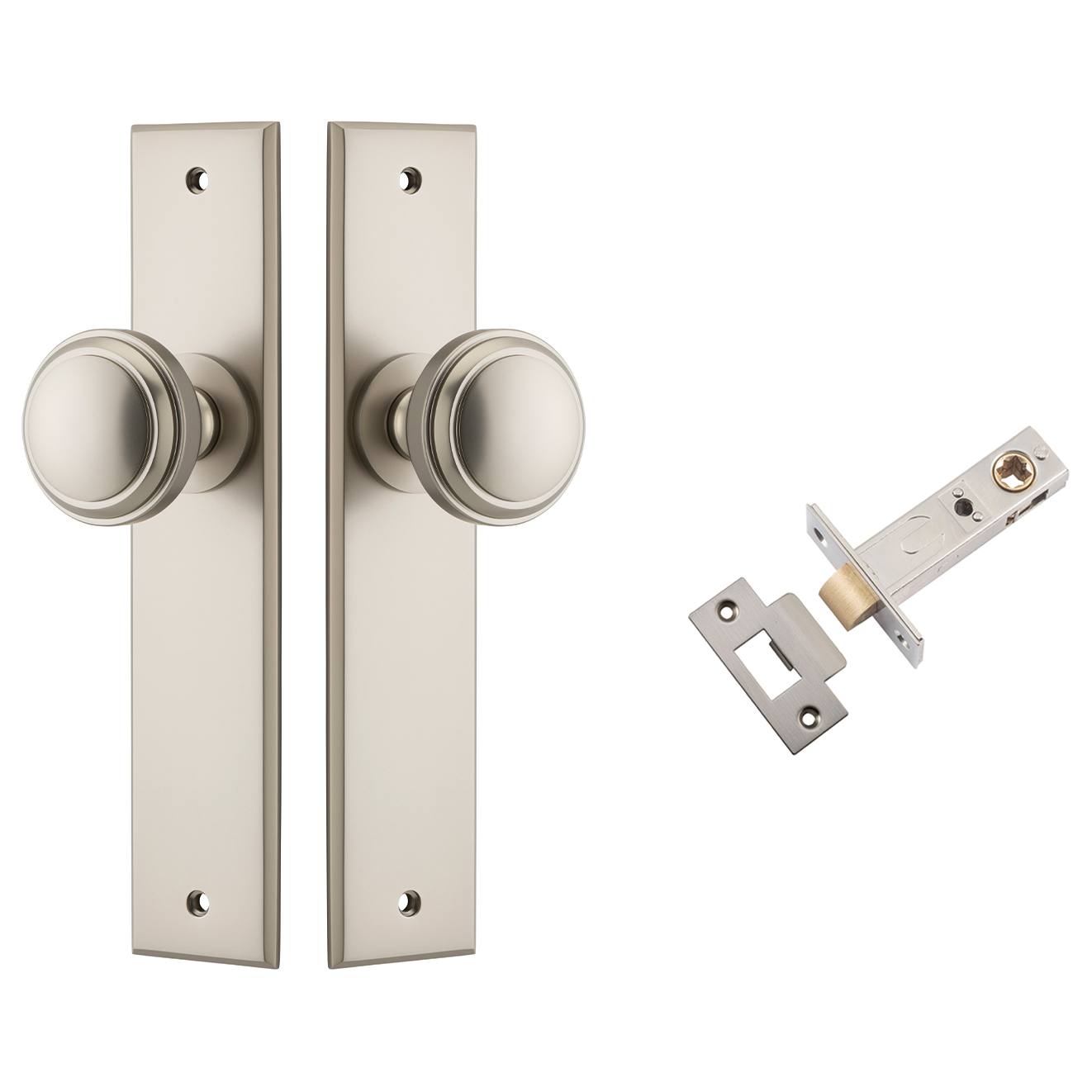 Paddington Knob Chamfered Backplate Passage Kit Satin Nickel
