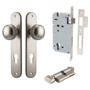 Paddington Knob Oval Backplate Entrance Kit w High Security Lock Satin Nickel
