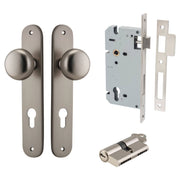 Cambridge Knob Oval Backplate Entrance Kit w High Security Lock Satin Nickel