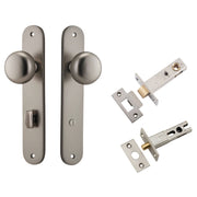 Cambridge Knob Oval Backplate Privacy Kit w Privacy Turn Satin Nickel