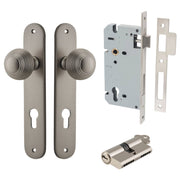 Guildford Knob Oval Backplate Entrance Kit w High Security Lock Satin Nickel