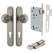 Guildford Knob Oval Backplate Entrance Kit w High Security Lock Satin Nickel