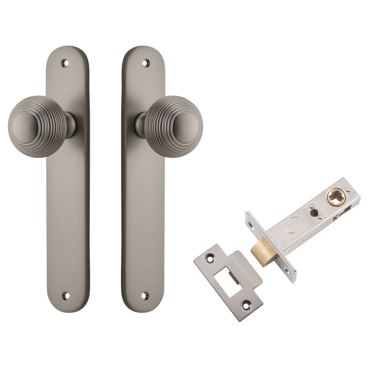 Guildford Knob Oval Backplate Passage Kit Satin Nickel