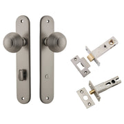Guildford Knob Oval Backplate Privacy Kit w Privacy Turn Satin Nickel