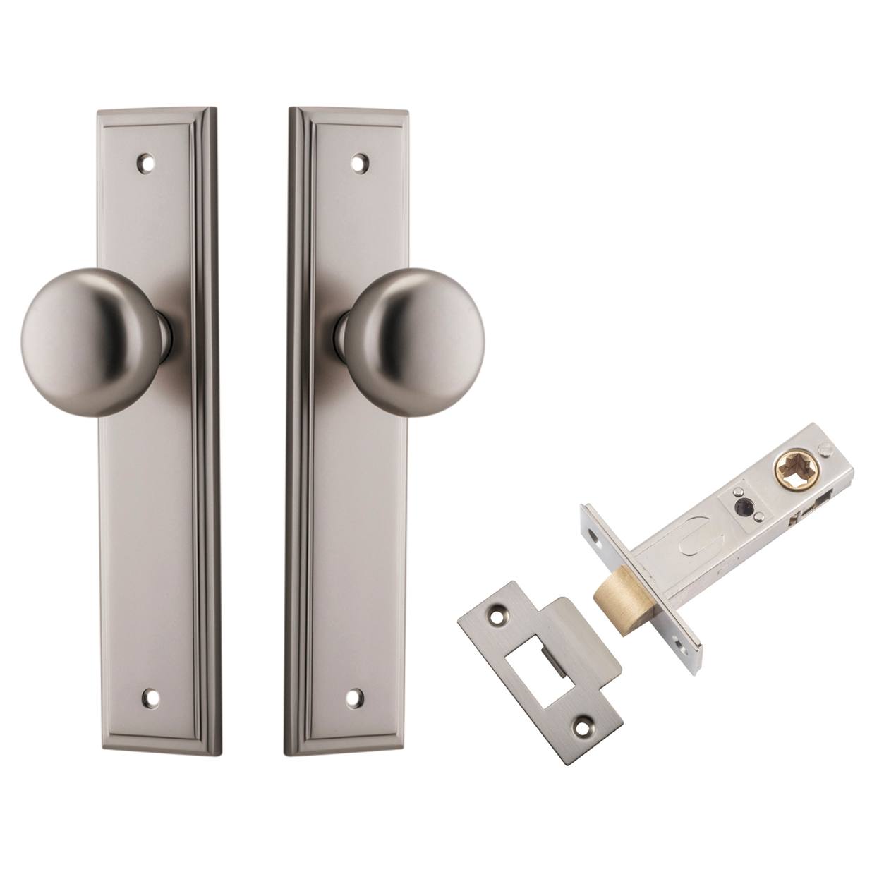 Cambridge Knob Stepped Backplate Passage Kit Satin Nickel