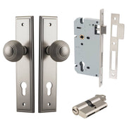 Guildford Knob Stepped Backplate Entrance Kit w High Security Lock Satin Nickel