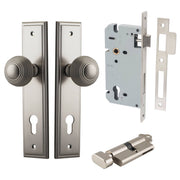 Guildford Knob Stepped Backplate Entrance Kit w High Security Lock Satin Nickel