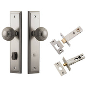 Guildford Knob Stepped Backplate Privacy Kit w Privacy Turn Satin Nickel