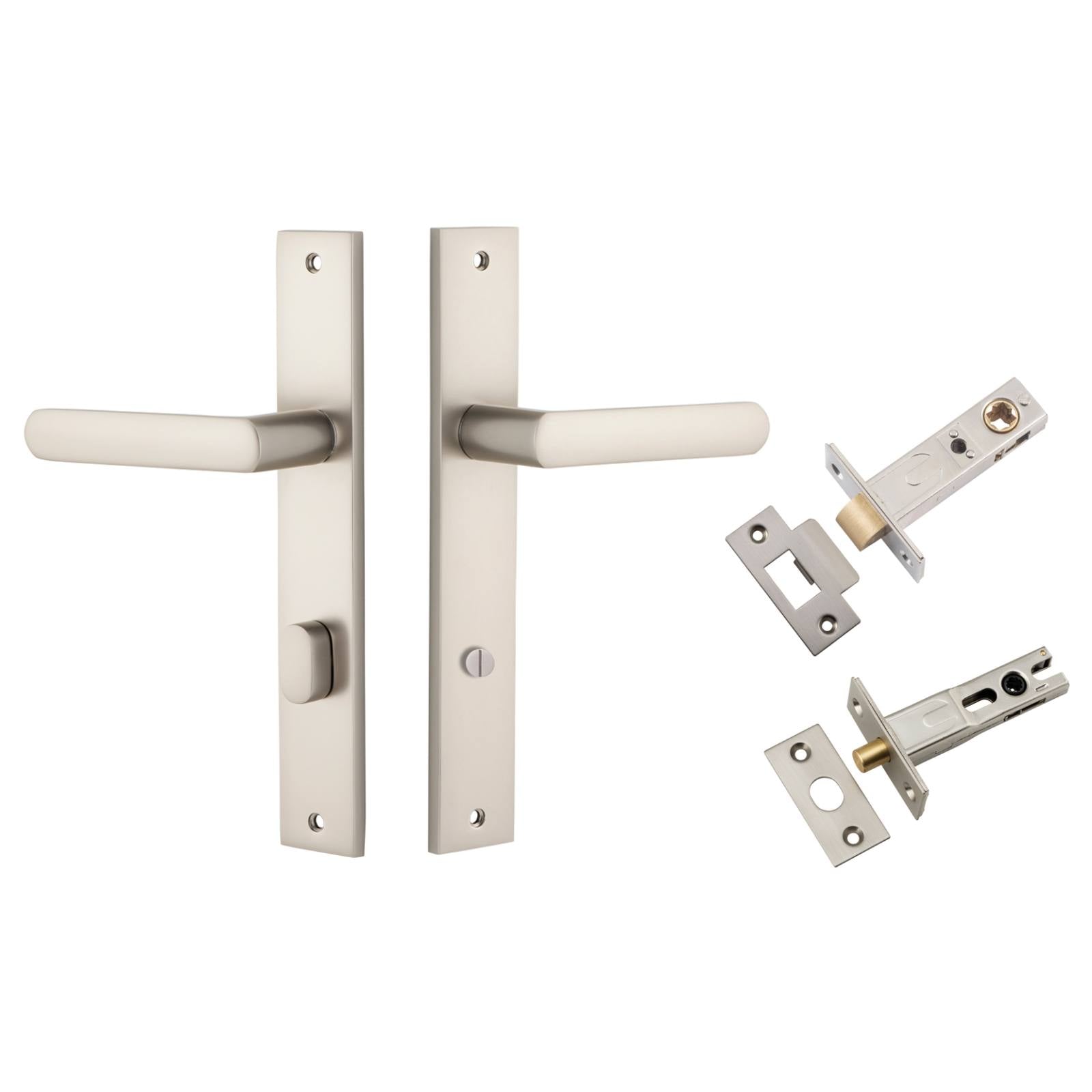 Osaka Lever Rectangular Backplate Privacy Kit w Privacy Turn Satin Nickel