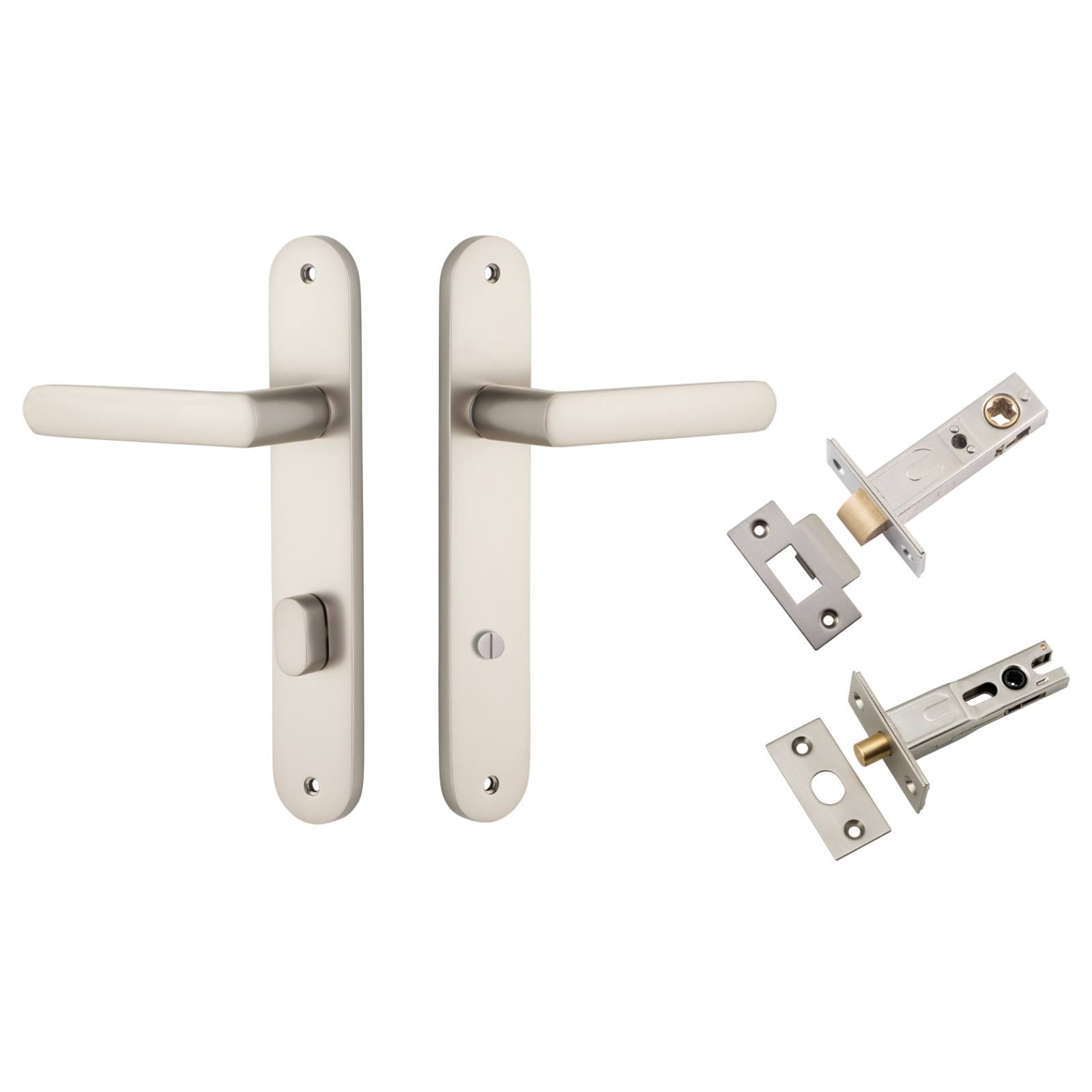 Osaka Lever Oval Backplate Privacy Kit w Privacy Turn Satin Nickel