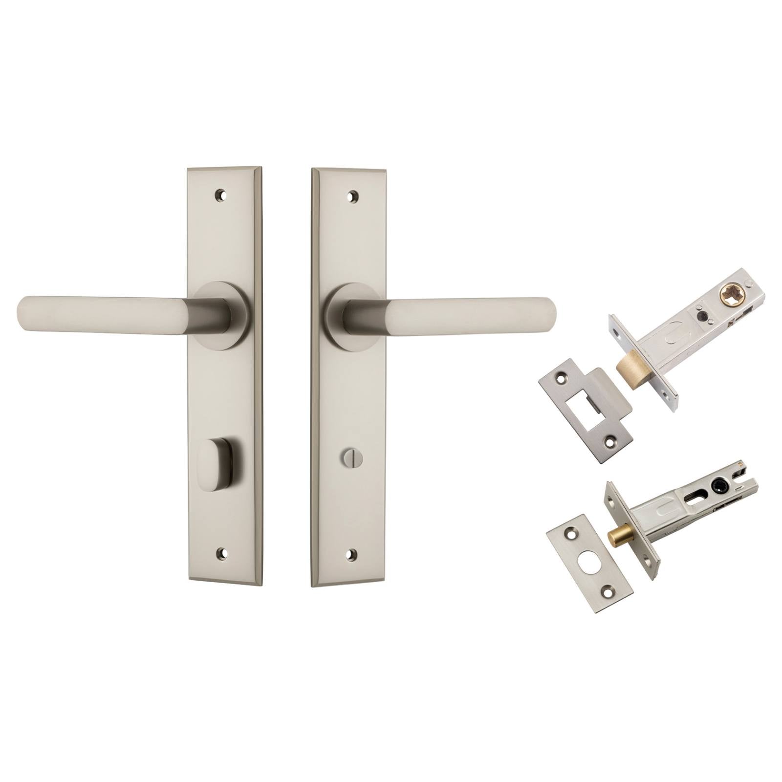 Osaka Lever Chamfered Backplate Privacy Kit w Privacy Turn Satin Nickel