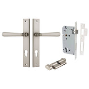 Copenhagen Lever Rectangular Backplate Entrance Kit w High Security Lock Satin Nickel