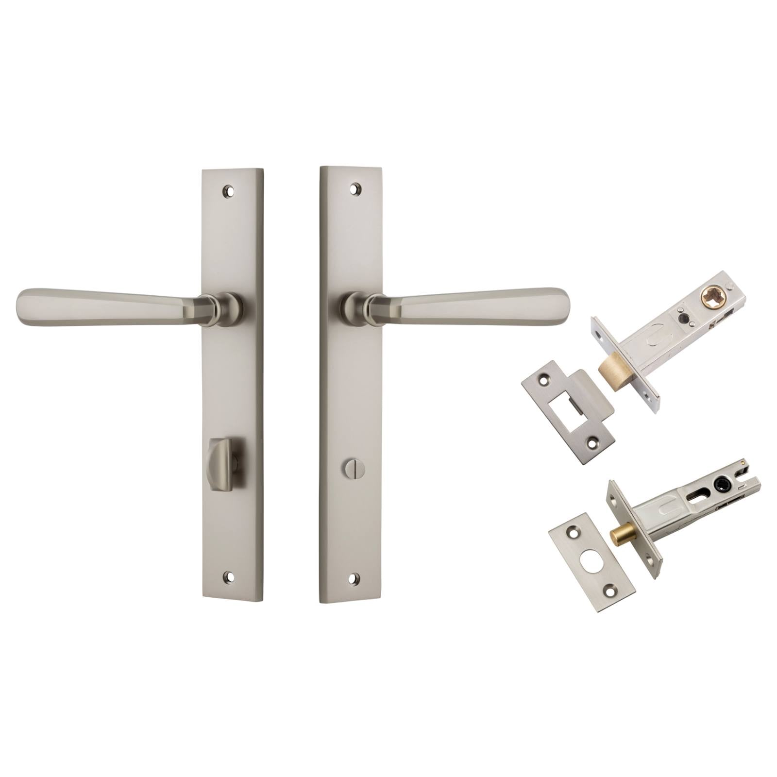 Copenhagen Lever Rectangular Backplate Privacy Kit w Privacy Turn Satin Nickel