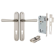 Copenhagen Lever Oval Backplate Entrance Kit w High Security Lock Satin Nickel