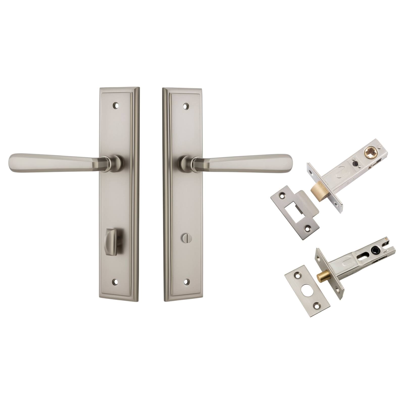 Copenhagen Lever Stepped Backplate Privacy Kit w Privacy Turn Satin Nickel