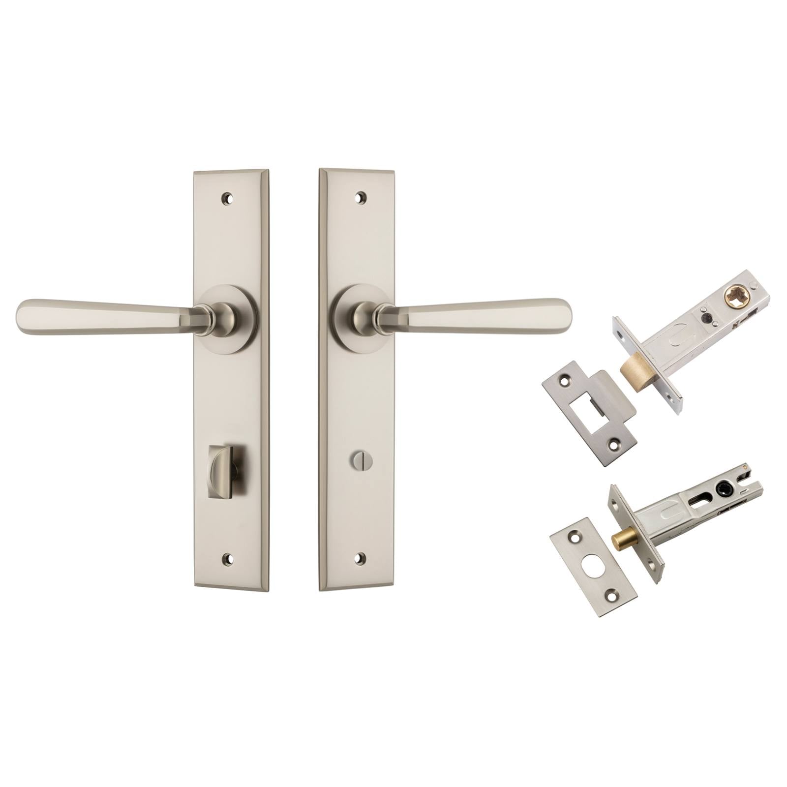 Copenhagen Lever Chamfered Backplate Privacy Kit w Privacy Turn Satin Nickel