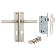 Helsinki Lever Rectangular Backplate Entrance Kit w High Security Lock Satin Nickel