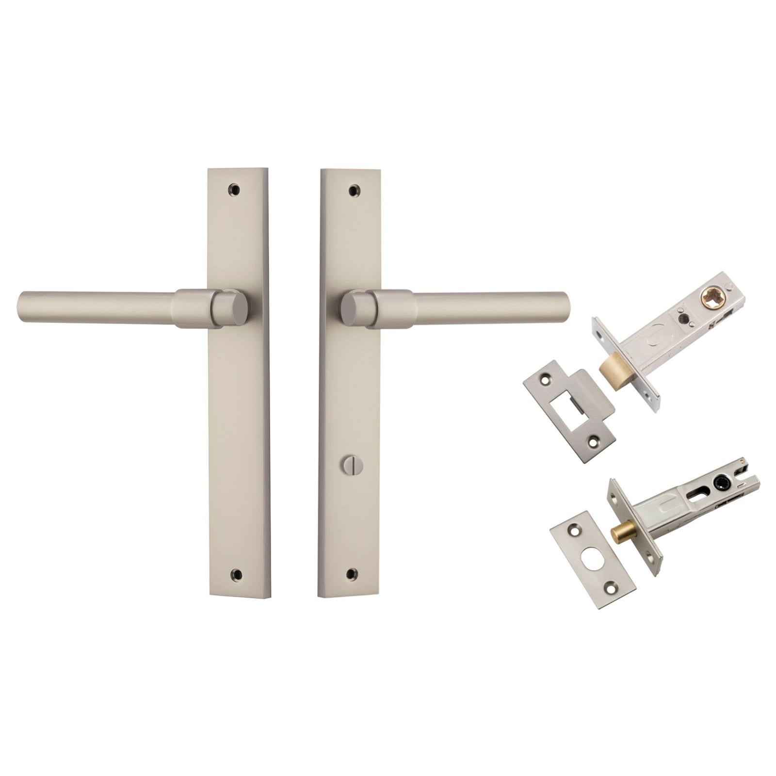 Helsinki Lever Rectangular Backplate Privacy Kit w Privacy Turn Satin Nickel