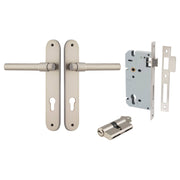 Helsinki Lever Oval Backplate Entrance Kit w High Security Lock Satin Nickel