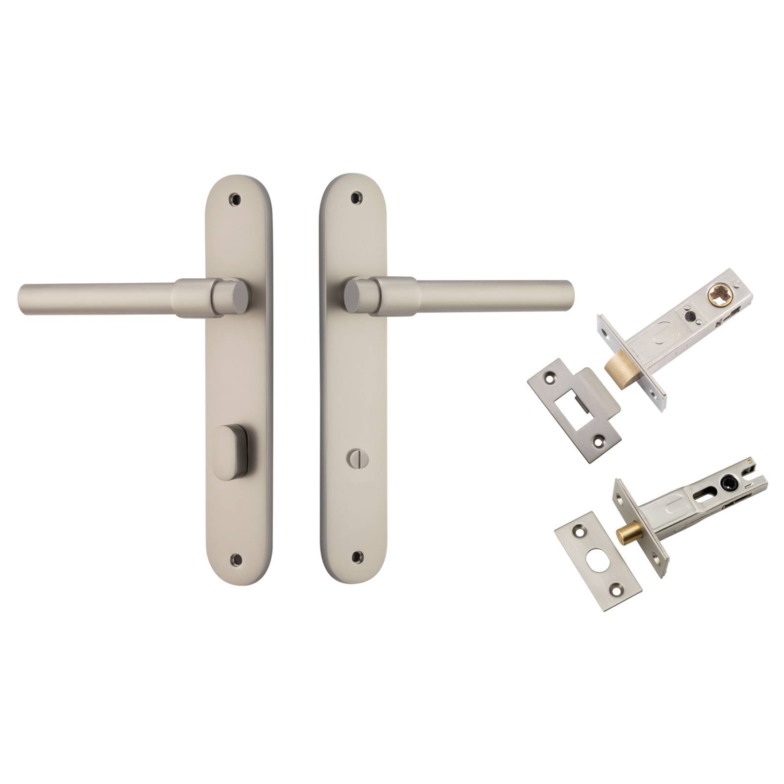 Helsinki Lever Oval Backplate Privacy Kit w Privacy Turn Satin Nickel