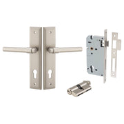 Helsinki Lever Stepped Backplate Entrance Kit w High Security Lock Satin Nickel