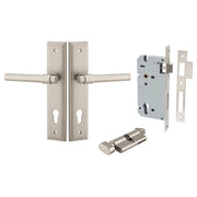 Helsinki Lever Stepped Backplate Entrance Kit w High Security Lock Satin Nickel