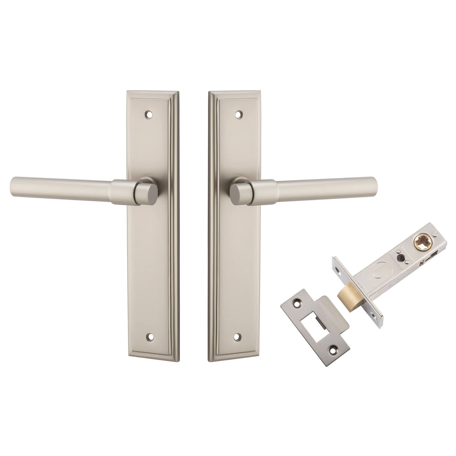 Helsinki Lever Stepped Backplate Passage Kit Satin Nickel