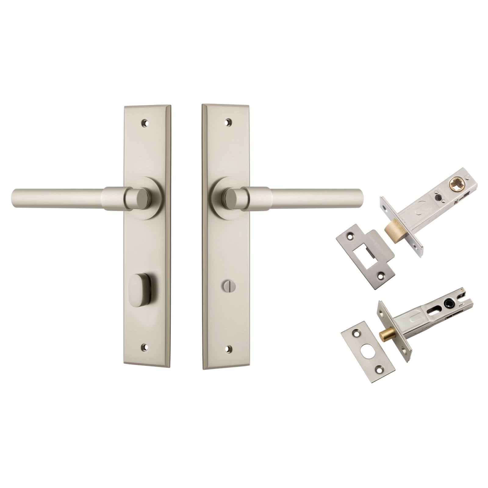 Helsinki Lever Chamfered Backplate Privacy Kit w Privacy Turn Satin Nickel