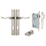 Stirling Lever Rectangular Backplate Entrance Kit w High Security Lock Satin Nickel