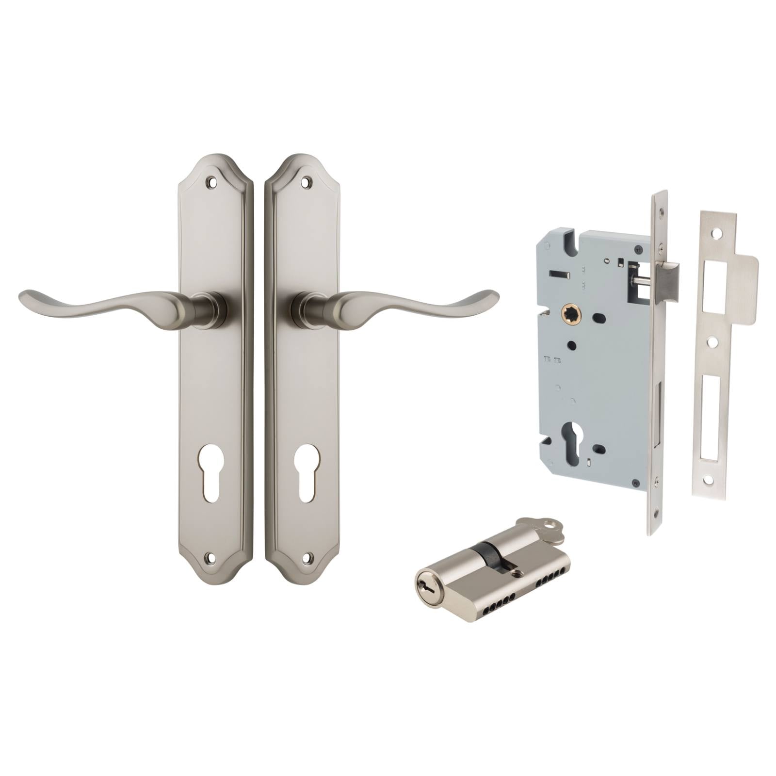 Stirling Lever Shouldered Backplate Entrance Kit w High Security Lock Satin Nickel