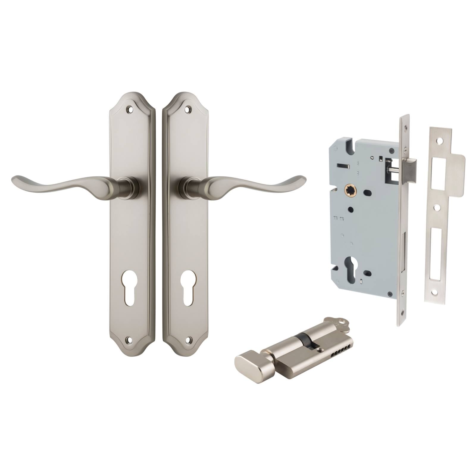 Stirling Lever Shouldered Backplate Entrance Kit w High Security Lock Satin Nickel