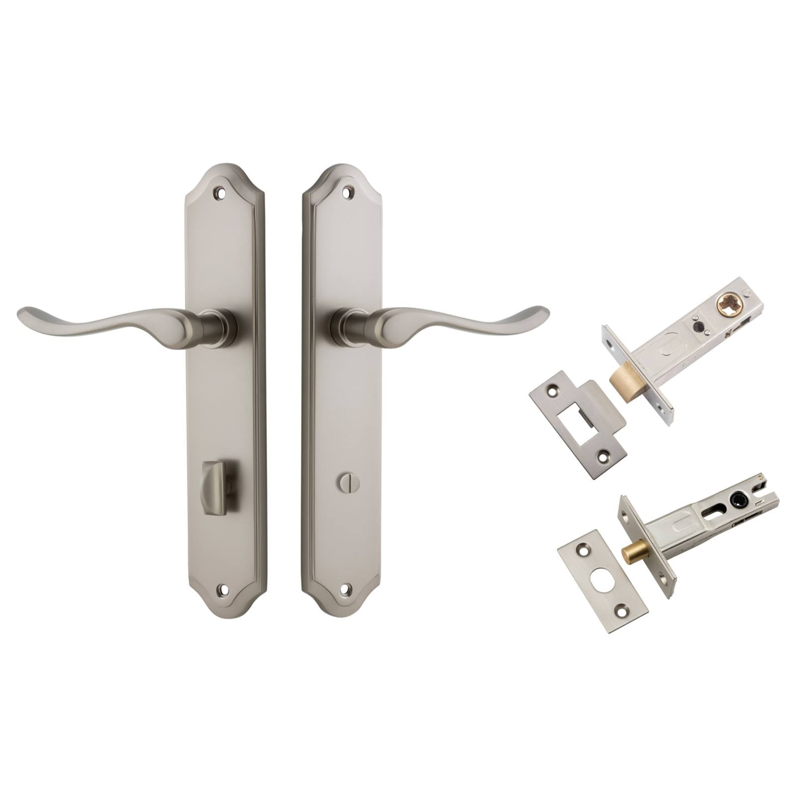 Stirling Lever Shouldered Backplate Privacy Kit w Privacy Turn Satin Nickel