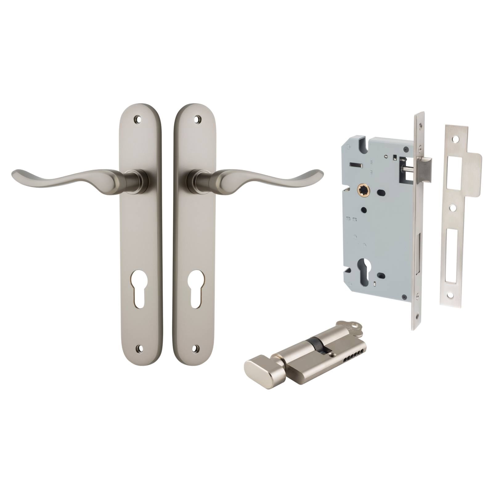 Stirling Lever Oval Backplate Entrance Kit w High Security Lock Satin Nickel