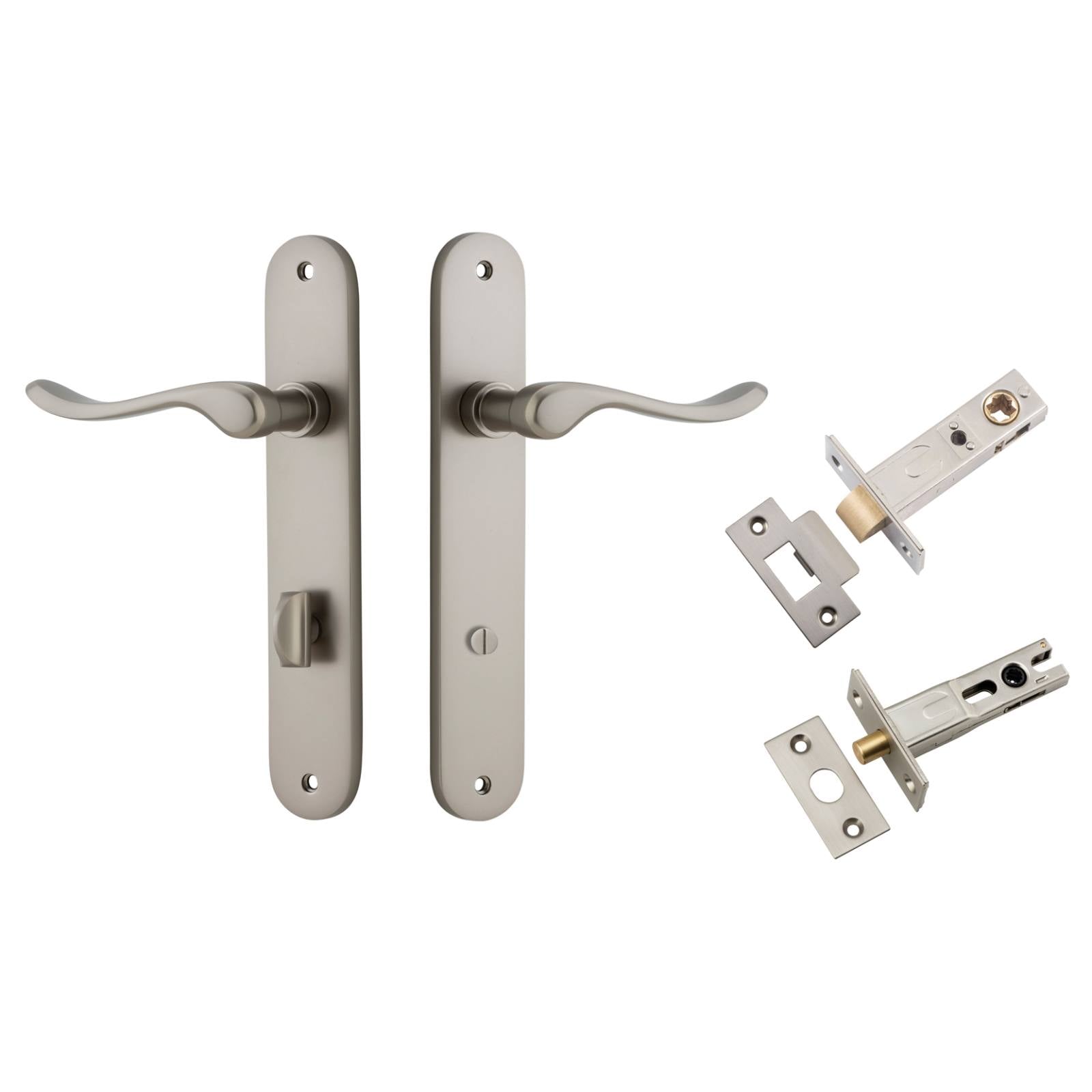 Stirling Lever Oval Backplate Privacy Kit w Privacy Turn Satin Nickel