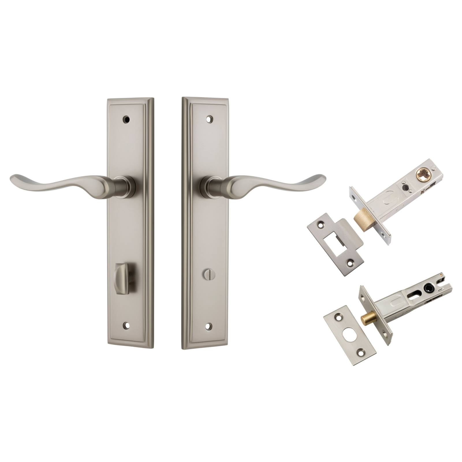 Stirling Lever Stepped Backplate Privacy Kit w Privacy Turn Satin Nickel