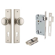 Cambridge Knob Chamfered Backplate Entrance Kit w High Security Lock Satin Nickel