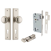 Cambridge Knob Chamfered Backplate Entrance Kit w High Security Lock Satin Nickel