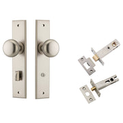 Cambridge Knob Chamfered Backplate Privacy Kit w Privacy Turn Satin Nickel