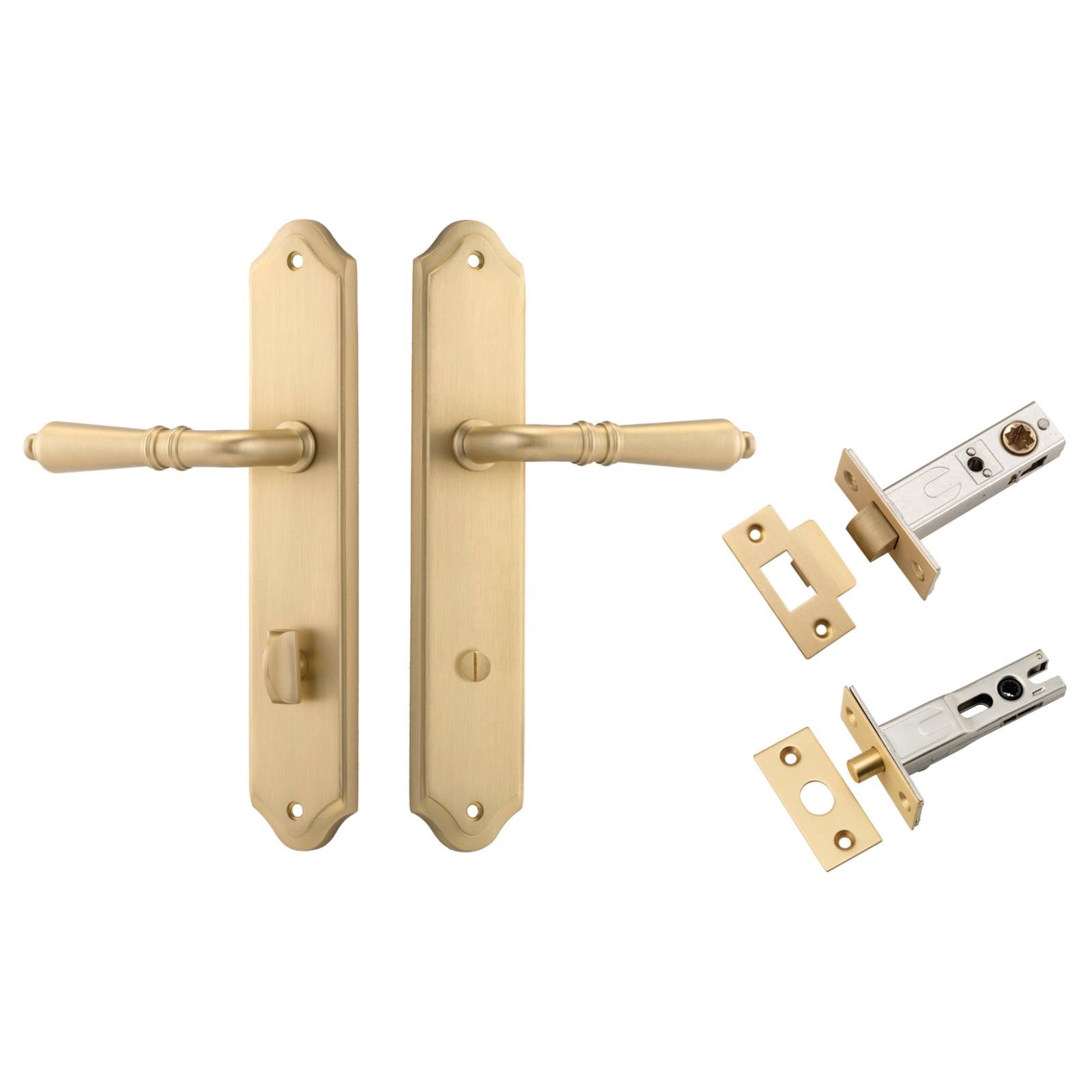 Sarlat Lever Shouldered Backplate Privacy Kit w Privacy Turn Brushed Brass