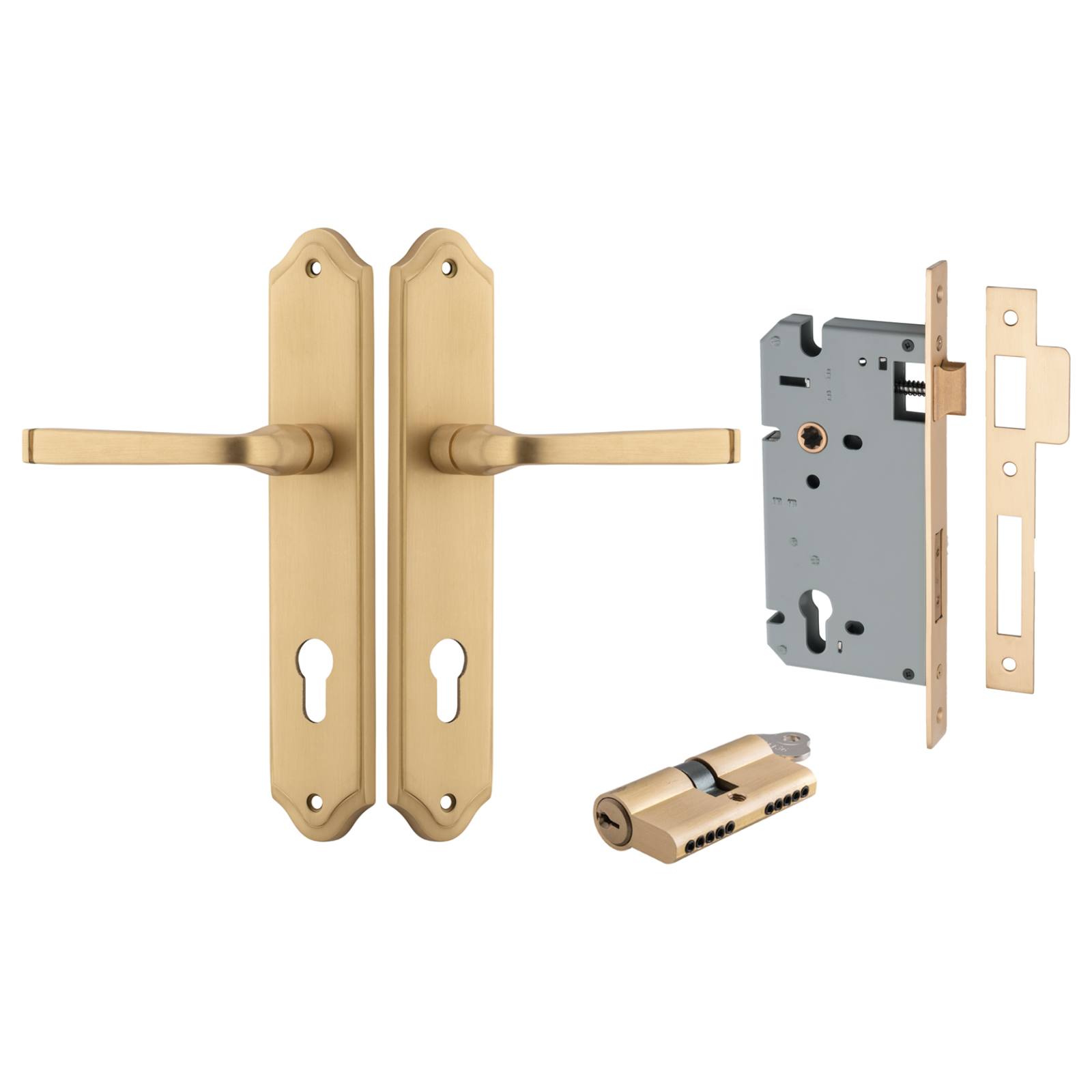 Annecy Lever Shouldered Backplate Entrance Kit w High Security Lock Brushed Brass
