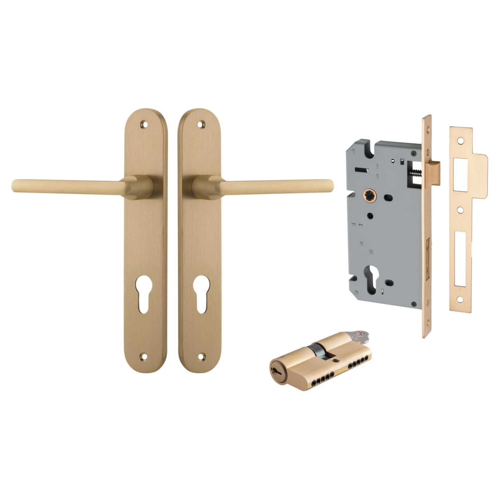 Baltimore Lever Oval Backplate Entrance Kit w High Security Lock Brushed Brass