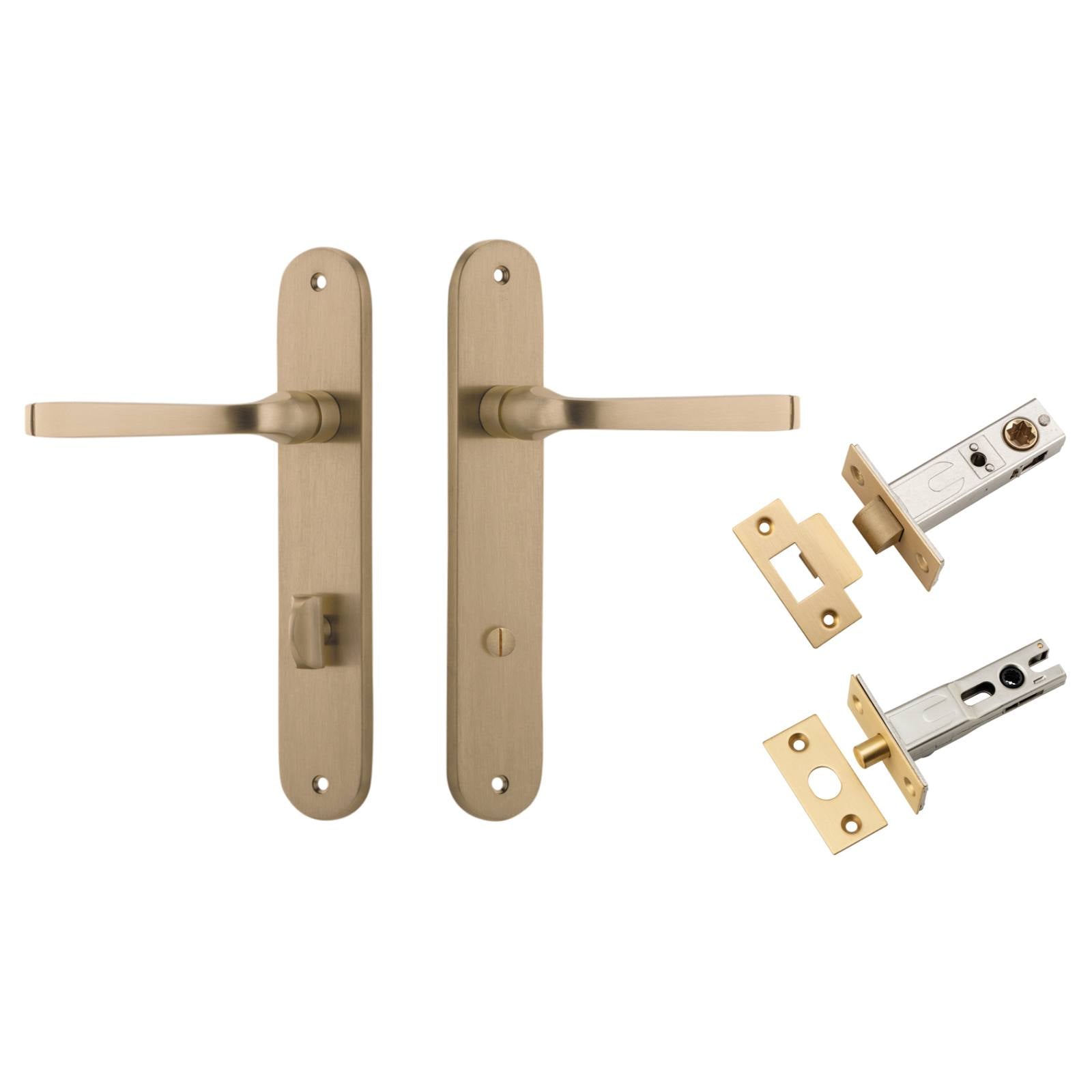 Annecy Lever Oval Backplate Privacy Kit w Privacy Turn Brushed Brass