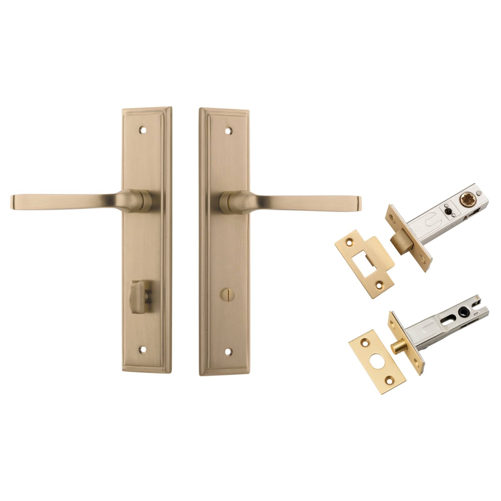 Annecy Lever Stepped Backplate Privacy Kit w Privacy Turn Brushed Brass