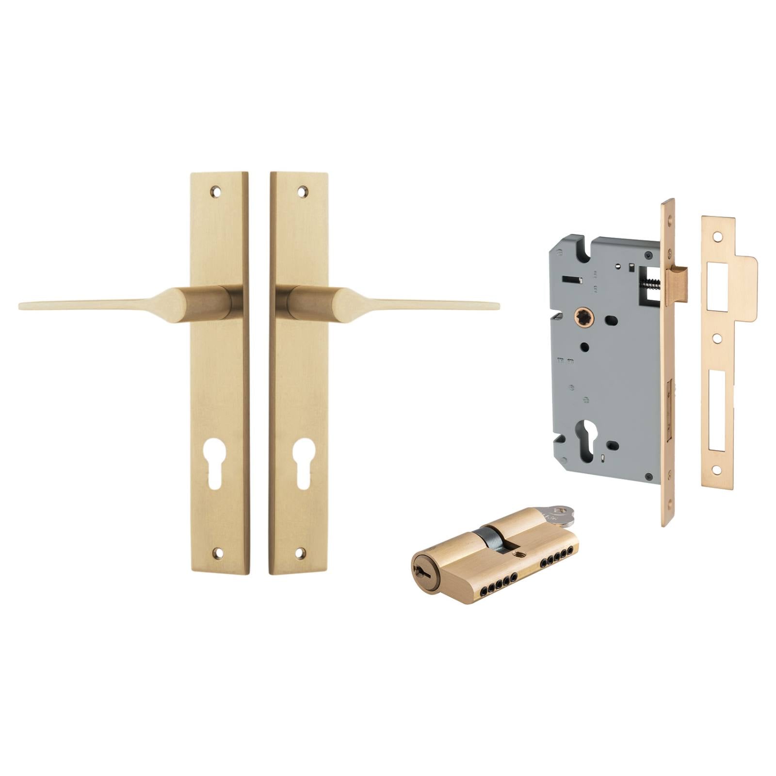 Como Lever Rectangular Backplate Entrance Kit w High Security Lock Brushed Brass