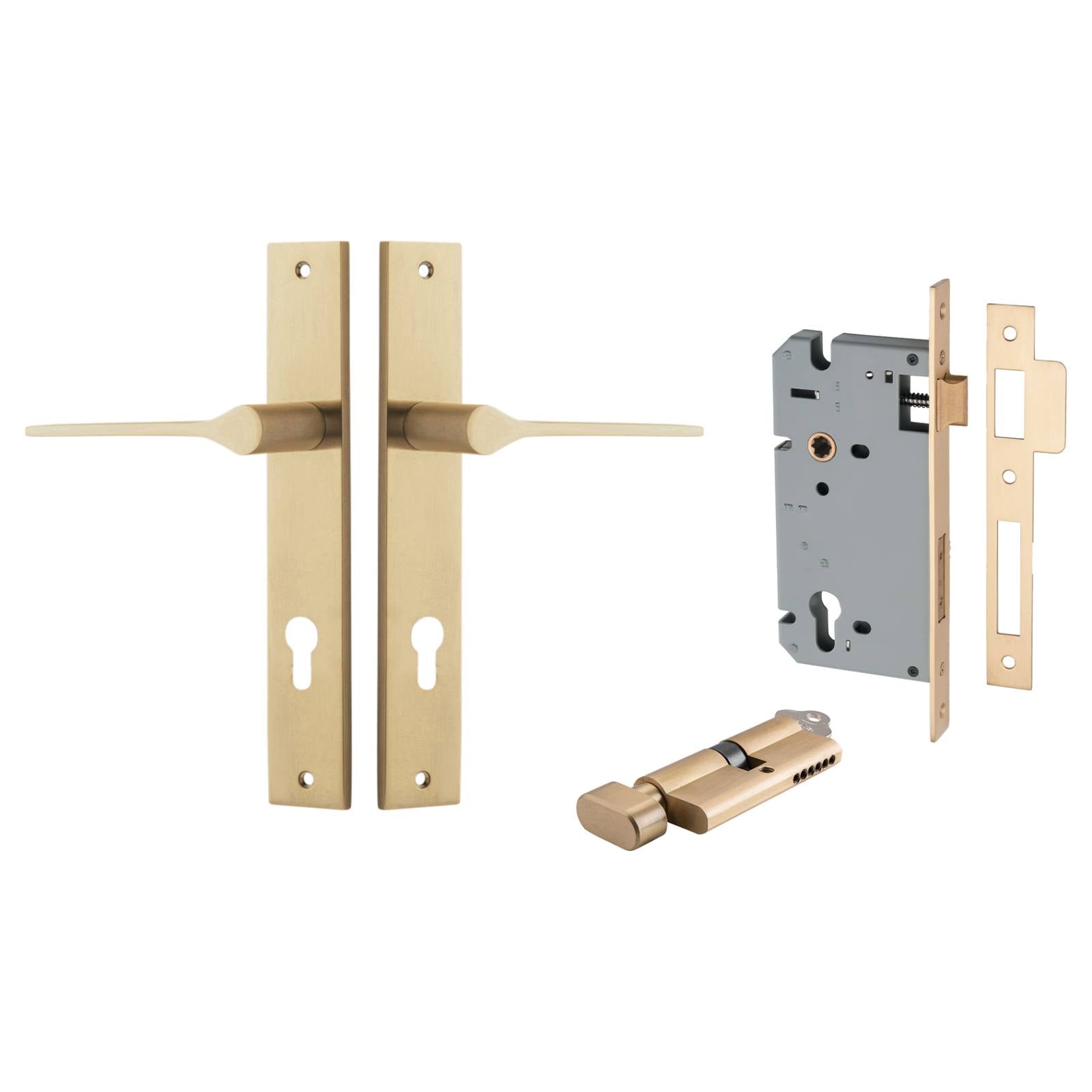 Como Lever Rectangular Backplate Entrance Kit w High Security Lock Brushed Brass