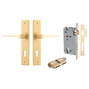 Como Lever Chamfered Backplate Entrance Kit w High Security Lock Brushed Brass