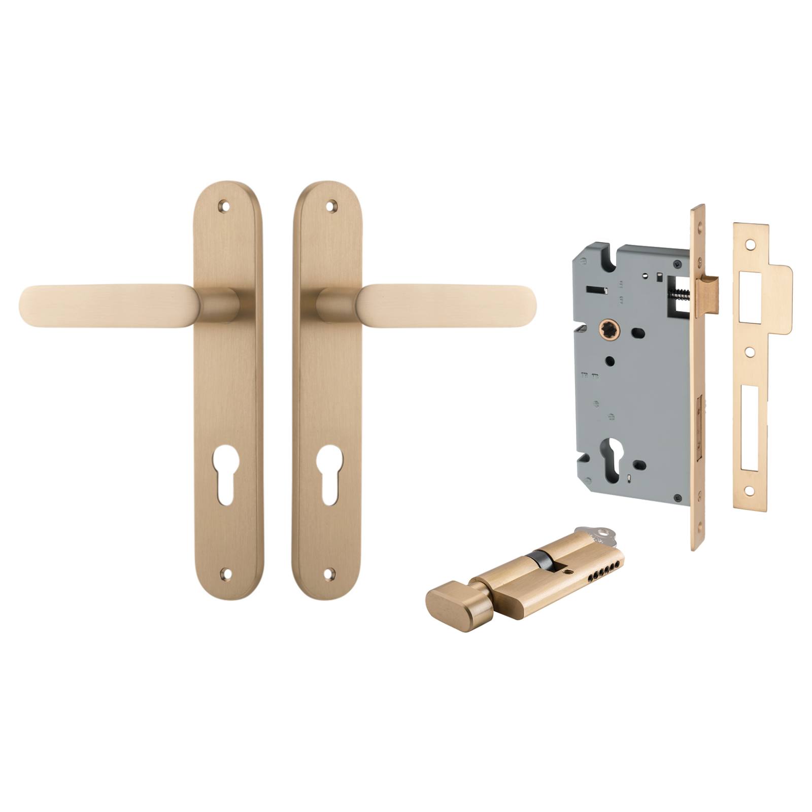 Bronte Lever Oval Backplate Entrance Kit w High Security Lock Brushed Brass
