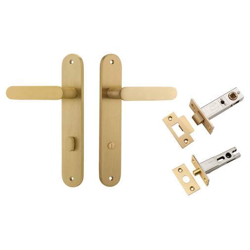 Bronte Lever Oval Backplate Privacy Kit w Privacy Turn Brushed Brass